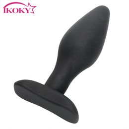 IKOKY Black Prostate Massager Butt Plug Erotic Toys Anal Silicone Adult Products sexy for Men Women Gay