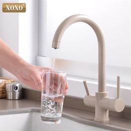 XOXO Philtre Kitchen Faucet Drinking Water Chrome Deck Mounted Mixer Tap 360 Rotation Pure Water Philtre Kitchen Sinks Taps 81038 T200423