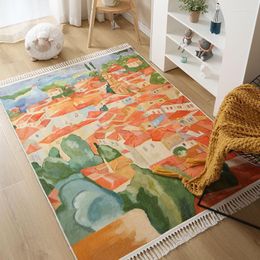 Carpets Carpet Bedroom Girls Room Cute Internet- Homestay Living Hand Painted Creative Tassel Floor Mat Ins Bedside Blanket