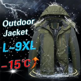 Mens Ski Jacket Winter Waterproof Windproof Warm Coat Fleece Thick Outwear Outdoor Mountain Overcoat Removable Hooded Parka 9XL 220808