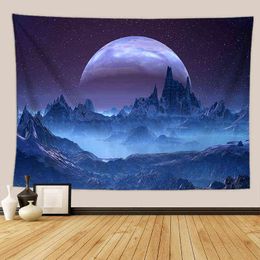 Psychedelic Galaxy Tapestry Moon Landscape Wall Hanging Dorm Headboard Mandala Wall Carpet Starry Sky Trippy Tapiz Wall Blanket J220804