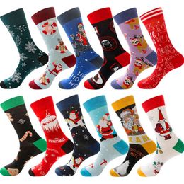 Designer Runner Sock Mens Cartoon Printed Cotton Socks Santa Claus Interesting Stockings Moose Snowman Christmas Gifts 2021