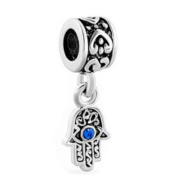 925 Silver Charm Beads Dangle 1PC Blue Evil Eye Hamsa Hand of Fatima Bead Fit Pandora Charms Bracelet DIY Jewellery Accessories