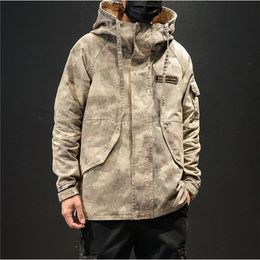 Obrix Male Military Style Jacket Hooded Single Breasted Sleeve Pockets Camouflage Design Casual Jacket For Men 201128