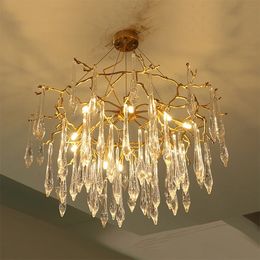 French Modern Bubble Candle Crystal Chandelier Copper LED Pendant Light Bird Nest Ceiling Plate Living Room Bedroom Hotel Hanging Light