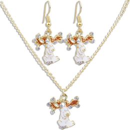 Chains European And American Fashion Christmas Set Wild Reindeer Rhinestone Earrings Necklace Two-piece