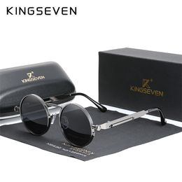 KINGSEVEN High Quality Gothic Steampunk Sunglasses Polarised Men Women Brand Designer Vintage Round Metal Frame Sun Glasses 220511