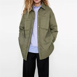 Winter Fashion Arrival Turn Down Collar Long Sleeve Shirt Coats Black Green Women Parkas With Pockets Mujer Solid Jackets 211215