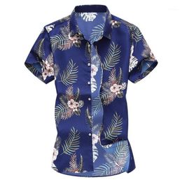 Men's Casual Shirts Plus Size 6XL 2022 Summer Mens Short Sleeve Hawaiian Cotton Floral Regular Clothing Fashion L0331