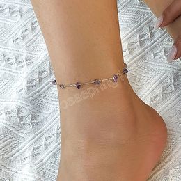 Lucky Purple Natural Stone Anklet Beach Anklets Irregular Geometric Bracelet On The Leg Bracelet for Women Jewellery