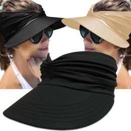 Wide Brim Hats Hat Women Summer Sun Visor Anti-ultraviolet Elastic Hollow Top Outdoor Caps For GirlsWide