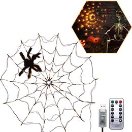 Strings LED Light Spider Halloween Waterproof Orange Lights Web Fairy String For House Garden Theme DecorationLED StringsLED