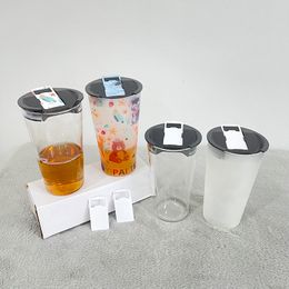 20oz Sublimation Glass With Sub Opener Lids Heat Transfer Frosted Clear Wine Glasses DIY Blank Beer Tumblers Heat Sublimating Drinking Cups Mugs A12