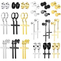Stud 21 Pairs Of Pendant Earrings Set Stainless Steel Punk Style Round Cross For Men And Women Black Gold Tricolor Moni22