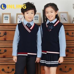 LINLING Preppy Style A Uniform for Kid Japanese British Style School Uniforms Boy Girl Student Outfit Clothing Set P324 LJ201128