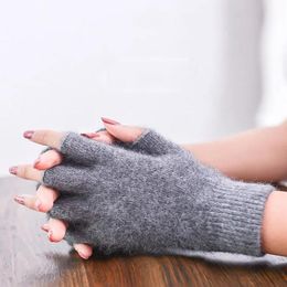 Five Fingers Gloves Korean Half Finger Touch Screen Driving Women Winter Plus Velvet Thick Cashmere Wool Knit Fingerless Writing Mittens S91