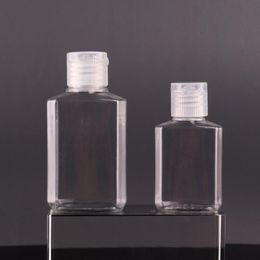 30ml 60ml Empty PET Plastic Bottle Transparent Square Bottle with Flip Cap for Makeup Fluid Hand Sanitizer