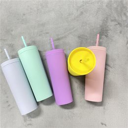 Lowest price 19oz 20oz acrylic tumbler double wall frosted plastic tumblers skinny tumblers matte Colours mixed with lid and straw