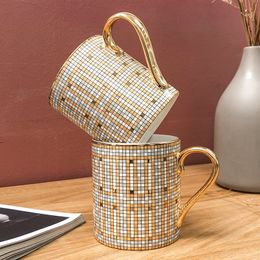 Luxury Design Mosaic Coffee Mugs Nordic Ins Hot Gold Painting Ceramic Water Cups 350ml Coffee Mug Cute Cup Mugs CX220513