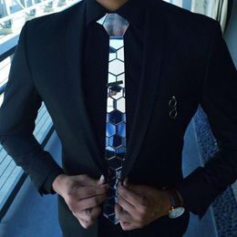 metallic bow tie Australia - Bow Ties Sliver Necktie Men Slim Floral Pattern Plaid Metallic Bling Hexagonal Mirror Tie Brand Wedding Groom Suits Accessory Menswear