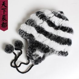 Beanie/Skull Caps Russian Winter Lady Genuine Real Rex Fur Hat Women Hand Knitted 100%Natural Cap Fashion Warm Hats1 Eger22