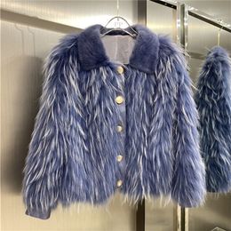 Short Fur Coats Fashion Slim Women Real Raccoon Fur Coat With Natural Mink Fur Collar winter coat oversize 201214
