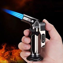 Windproof Blow Torch Cigar Lighter Refillable Butane Triple Jet Flame Metal Gas Lighter For Cigarette Cooking Spray Gun Lighter Gadgets