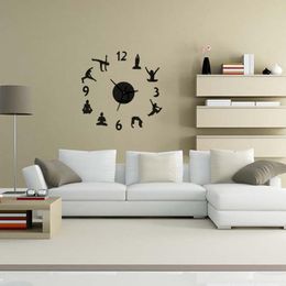 Wall Clocks Creative Yoga 3d Clock Sticker Modern Design Silent Quartz Fashion Watches Mirror Diy Living Room DecorWallWall