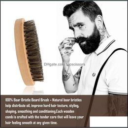 Hair Brushes Care Styling Tools Products New Arrival Natural Bamboo Boar Bristle Beard Brush Moustache Mens Mes Facial Oil Shaving Tool Dro