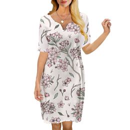 Women Dress Pink Floral 3D Printed VNeck Loose Casual Short Sleeve Shift Dress for Female Dresses Elegant Style 220616