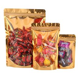 Back Red Gold Transparent Stand Up Self seal Bag Aluminium Foil Storage Bag dry Fruit Snack Tea Packing Bags LX4720