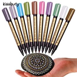 10 ColorsSet Metallic Markers Paints Pens Art Permanent Writing Markers for Paper Stone Glass Wall Art marker Stationery 201116