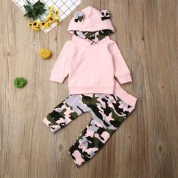 Clothing Sets 0-24months Born Baby Girl Clothes Set Animal Ear Pink Hoodies Sweatshirt Tops Girls Camouflage Pant Sports Outfit SetClothing