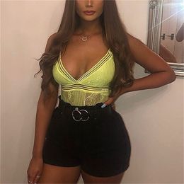 Sexy Jumpsuit Mesh Sheer Floral Embroidery Lace Deep V neck Bodysuit Women Skinny Patchwork Neon Overalls Femlae 210517