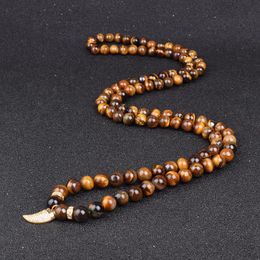 Pendant Necklaces Mala White Turquoise Tiger Eye Women Handmade Horns Crystal Healing Men Lovers Yoga Charm Jewellery GiftPendant