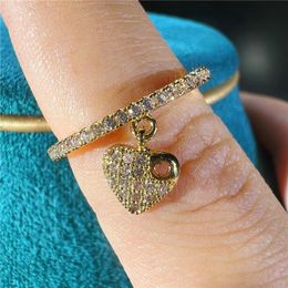 cute small rings Australia - Wedding Rings Luxury Female Cute Small Heart Pendant Ring Crystal White Zircon Stone Vintage Gold Silver Color Engagement For WomenWedding