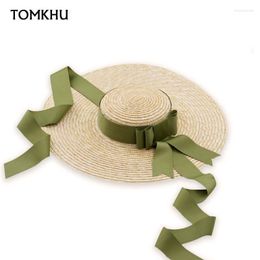 Wide Brim Hats Straw Hat For Women Long Bowknot Ribbon Ladies Beach Fashion Dress Up Summer Sun Visor Caps Wholesale Elob22