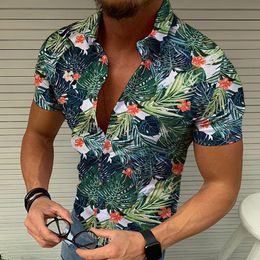 Mens Tropical Print Hawaiian Shirt Short Sleeve Top Hombre Camisa Great Casual Streetwear Floral Beach Wear Leaf Hawaii 3XL Blouse