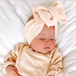 Soft Jacquard Knit Headband Newborn Turban Large Bow Headband for Baby Girls Cotton Infant Baby Fontanelle Protection Headwrap