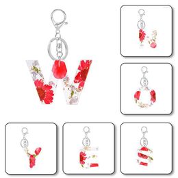 Keychains 1PCS Fashion Casual Letter Keychain Crystal Epoxy Daisy Dried Flower Red Ornaments 26 English Complete Models S78 Smal22