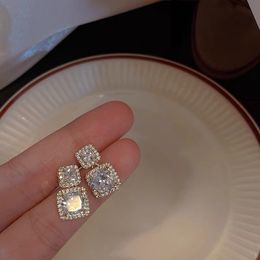 S2900 Fashion Jewelry S925 Silver Post Geometric Square Diamond Dangle Earrings Inlaid Zircon Stud Earrings
