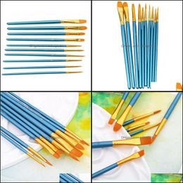 Painting Supplies Arts Crafts Gifts Home Garden 10Pcs/Set Watercolour Gouache Pen Nylon Hair Wooden Handle Paint Brush Set Drop Delivery 2