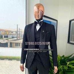 Men's Suits & Blazers Black Jacquard Slim Fit Wedding Tuxedo Terno Masculino Completo Male Fashion Shawl Lapel Blazer Custom Made Party Dres