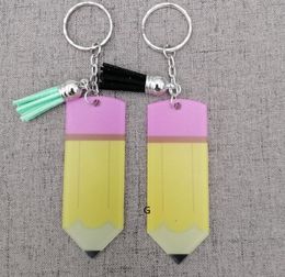 200pcs Teachers' Day Acrylic Keychain Pencil Shape Pendant Keyring Back to School Gifts for Friend BBE14086