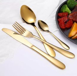 4Pcs/Set Gold Cutlery Knife Flatware Set Stainless Steel Tableware Western Dinnerware Fork Spoon Steak Travel Dinnerware Set DH958