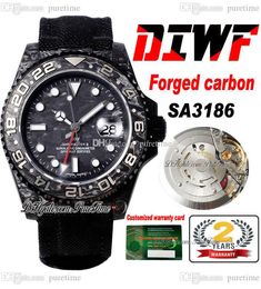 DIWF GMT II SA3186 Automatic Mens Watch Carbon Fiber Case Black Dial Nylon Strap Super Edition Puretime