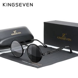 KINGSEVEN Brand Polarised Men Women Sunglasses UV400 Gothic Steampunk Style Male Round Eyewear Alloy Frame Fashion Sun Glasses 220511