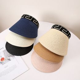 Summer Hat For Women Weave Straw Empty Top Beach Cap Clip-On Solid Colour Large Wide Brim UV Protection Breathable Sun Visor Hat HCS155