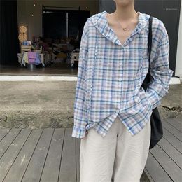 Women's Blouses & Shirts Casual Ins Loose Plaid Shirt Female Korean Harajuku Ulzzang Japanese Kawaii Ladies Vintage Cute Clothes For Women