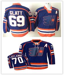 Men Movie Hockey Goon Doug the Thug Glatt Jersey Halifax Highlanders #69 Xavier Laflamme #70 Team Blue Uniforms Ed S-3XL